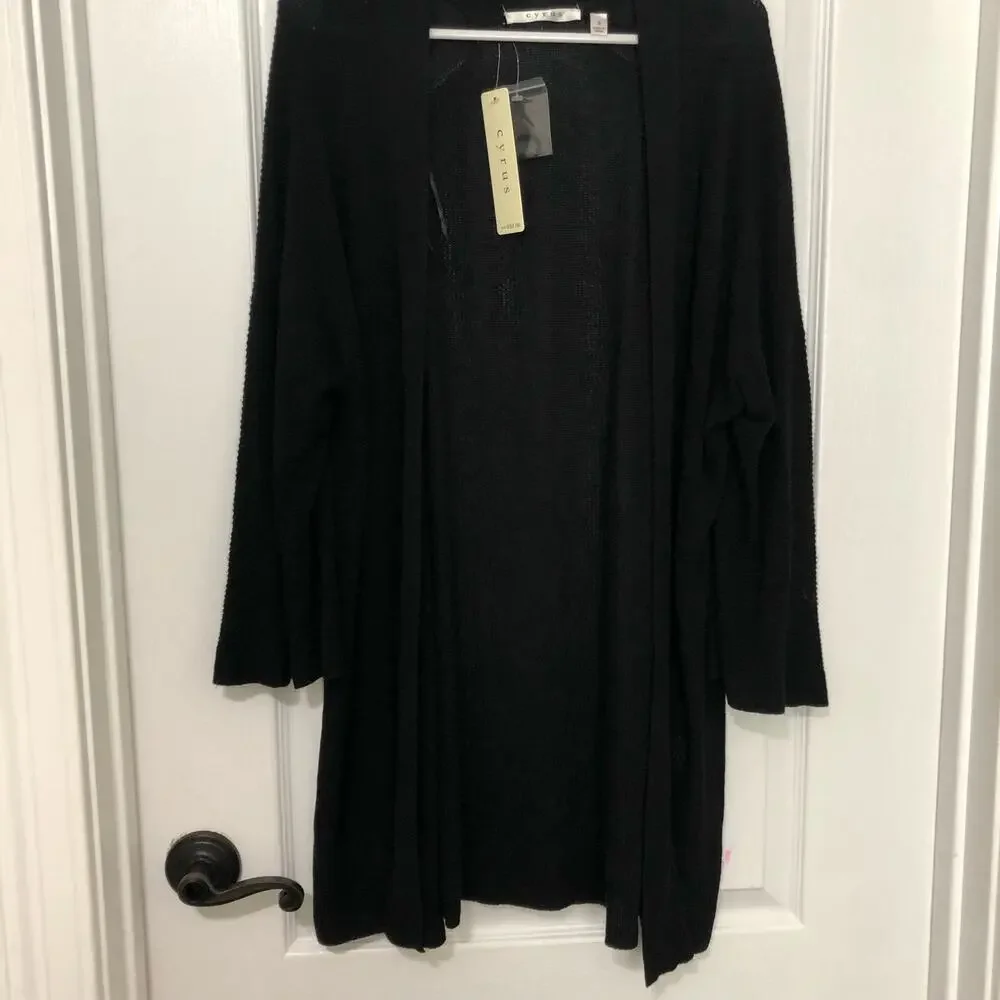 Cyrus Women's Cardigan Sweater Open Front Long Sleeve‎ Black Size Small NWT